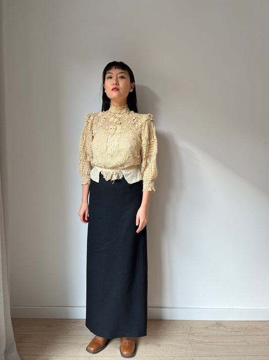 Antique White 1900 1910’s Corset Bodice Crochet Blouse, Edwardian Cotton Lace Corset Cover