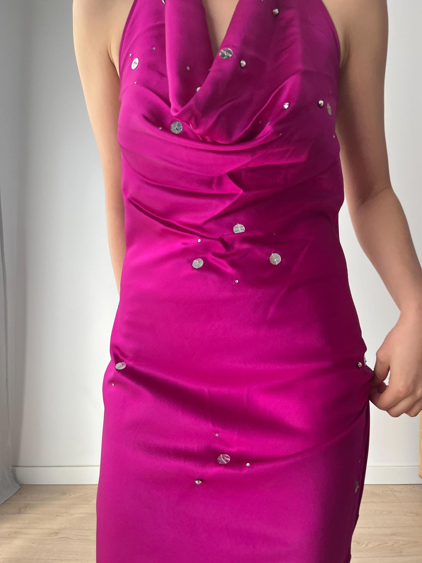 Vintage 90s 2000s Y2K liquid silk satin hot pink silk slip long maxi camisole underdress