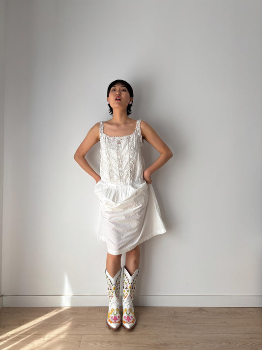 1910s 1900s style Antique White Cotton Edwardian Victorian Lace Slip dress