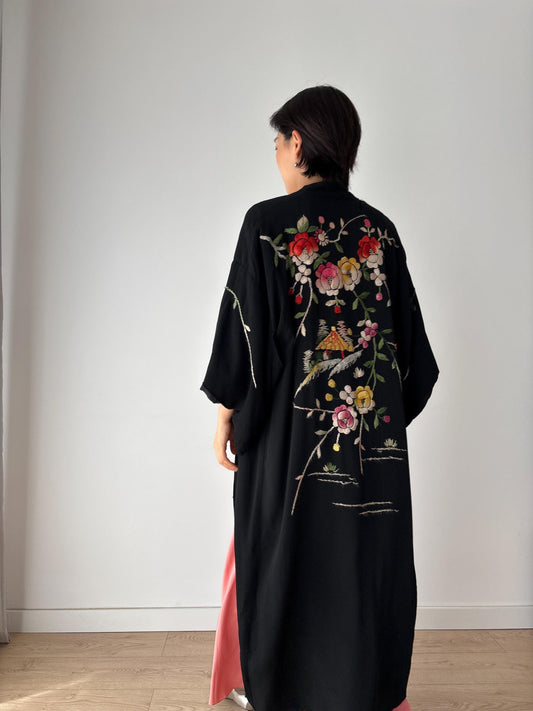 1930s 1920s silk Chinese handmade Kimono Jacket, 1920s Jazz Age Art Dec Silk Kimono