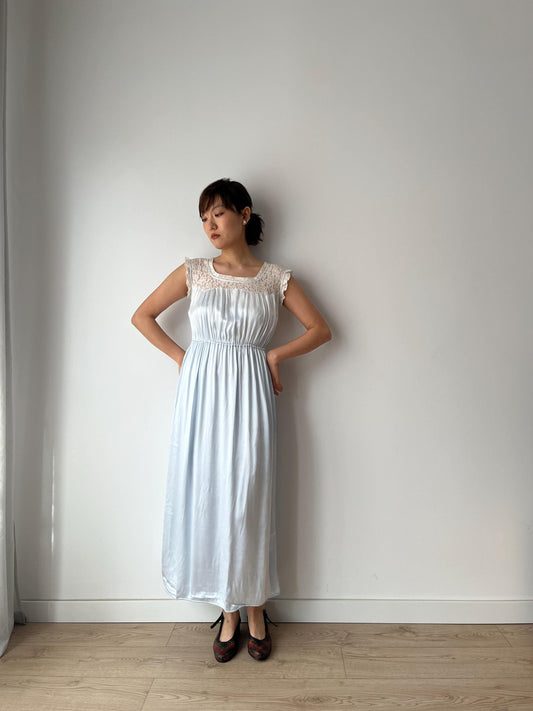 1940s Antique Bias Cut Negligee Pure Silk Liquid Satin Lace Nightgown