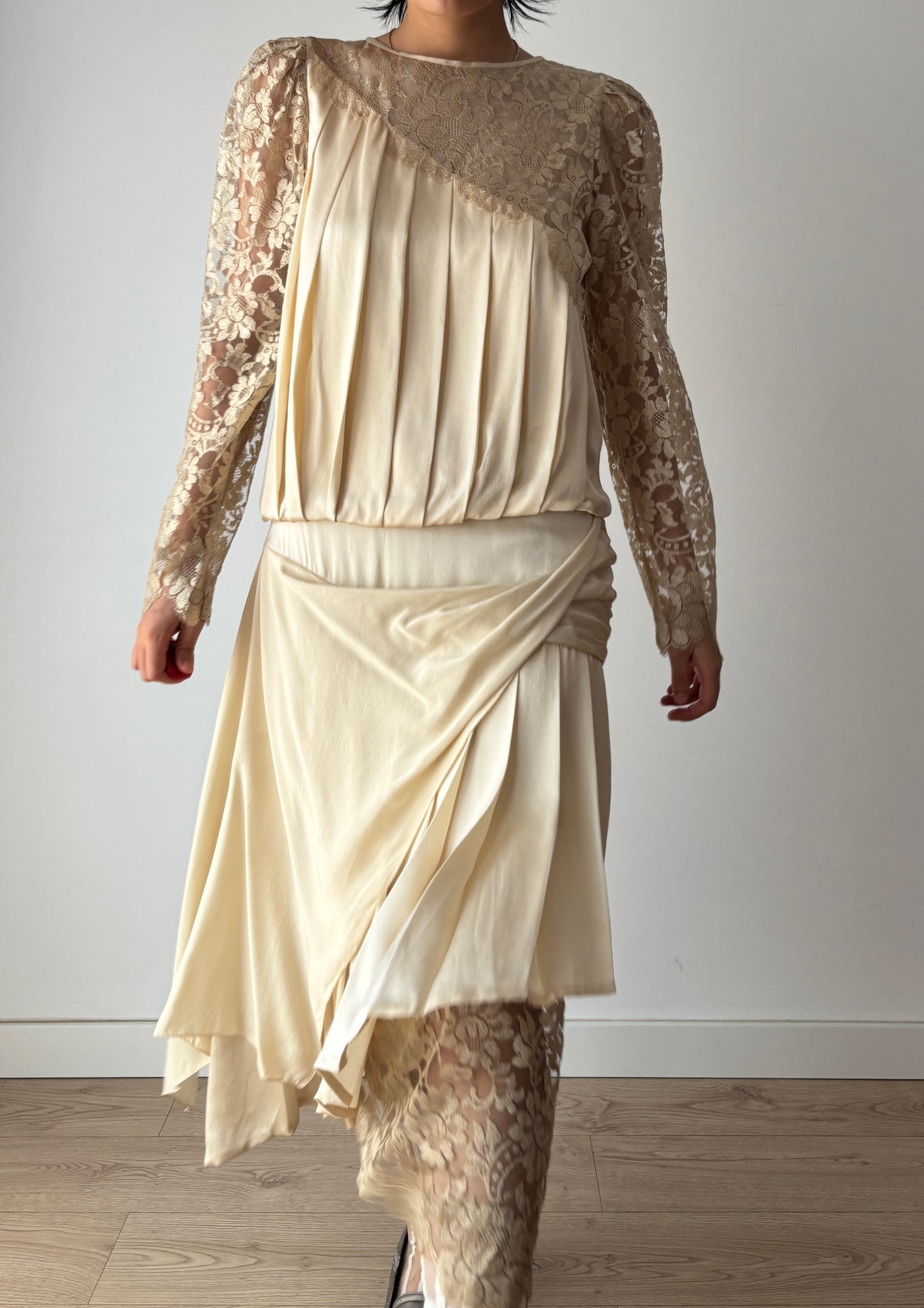 1920s Rare Art Deco Gatsby Bridal Pure Silk Lace Dress, 1930s Hollywood Maxi Event Dress