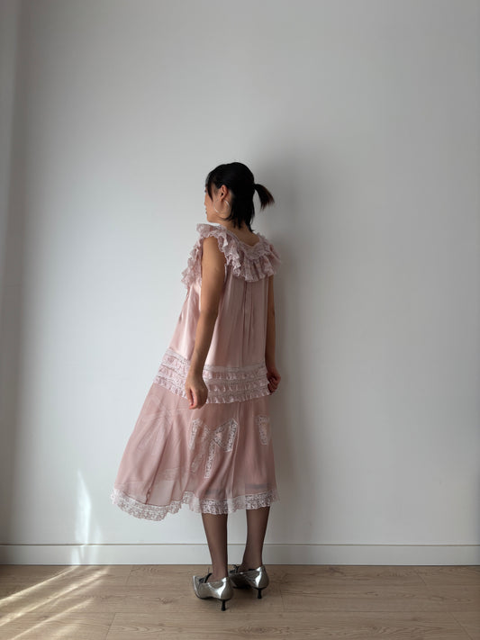 Vintage Purple Pure Silk Heavy Lace Bow Embroidery Lingerie Dress, French Lace Floral Antique Romantic Style Peignoir Made In Italy