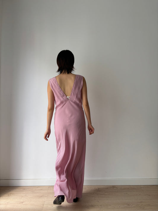 1940s Antique Bias Cut Floral Pastel Purple Pure Silk Crepe Embroidered Nightgown