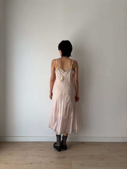 1940s rayon floral print lace slip