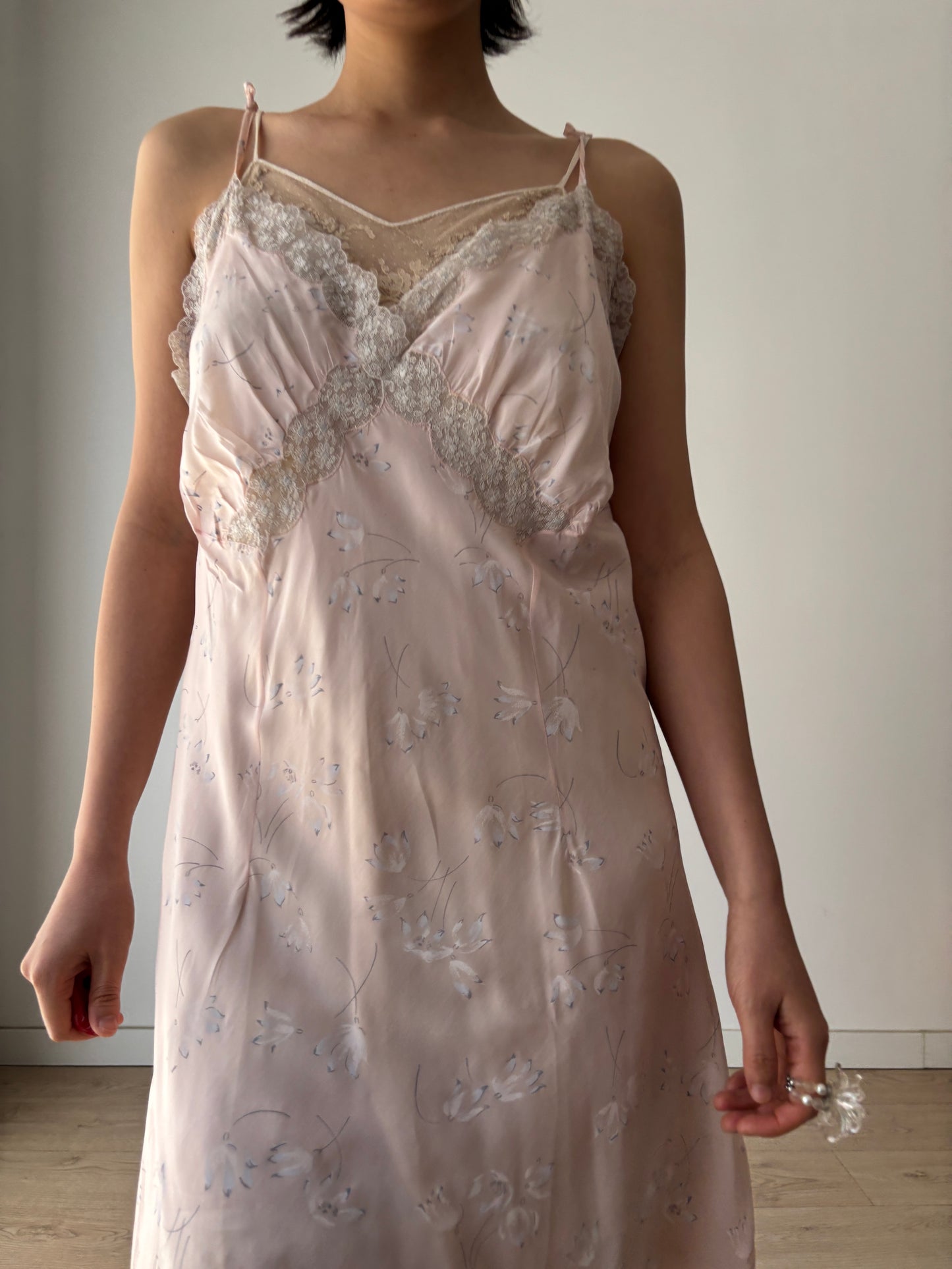 1940s rayon floral print lace slip