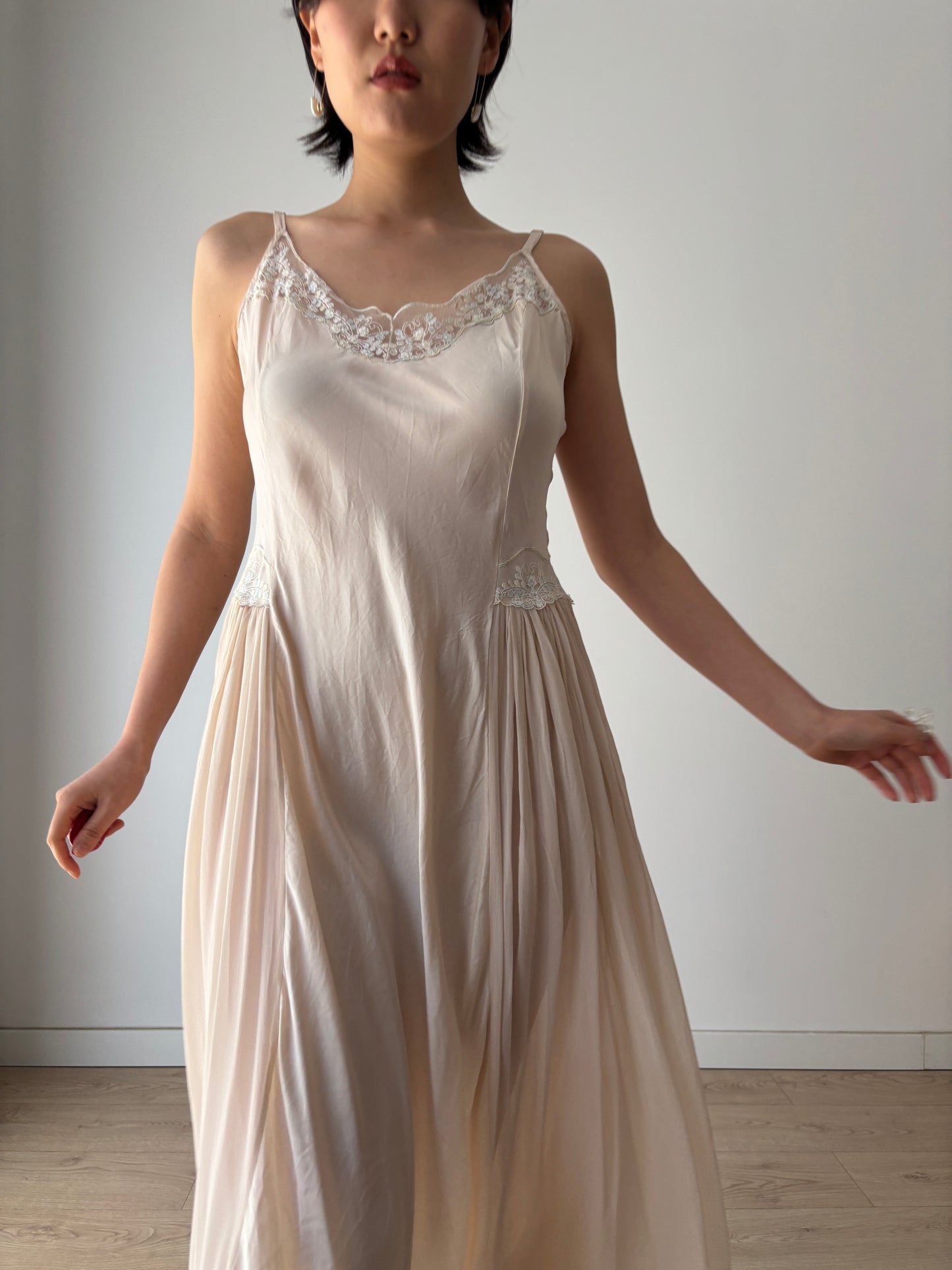 Vintage 90s Y2K romantic floral ballet pure silk pink bridal slip maxi dress