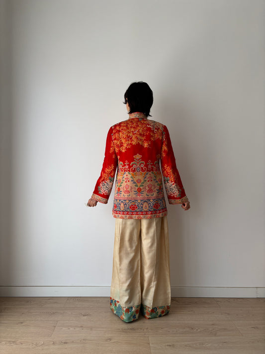 1920s red silk Japanese handmade Kimono Jacket, 1920s Jazz Age Art Dec Silk Kimono Robe/Jacket