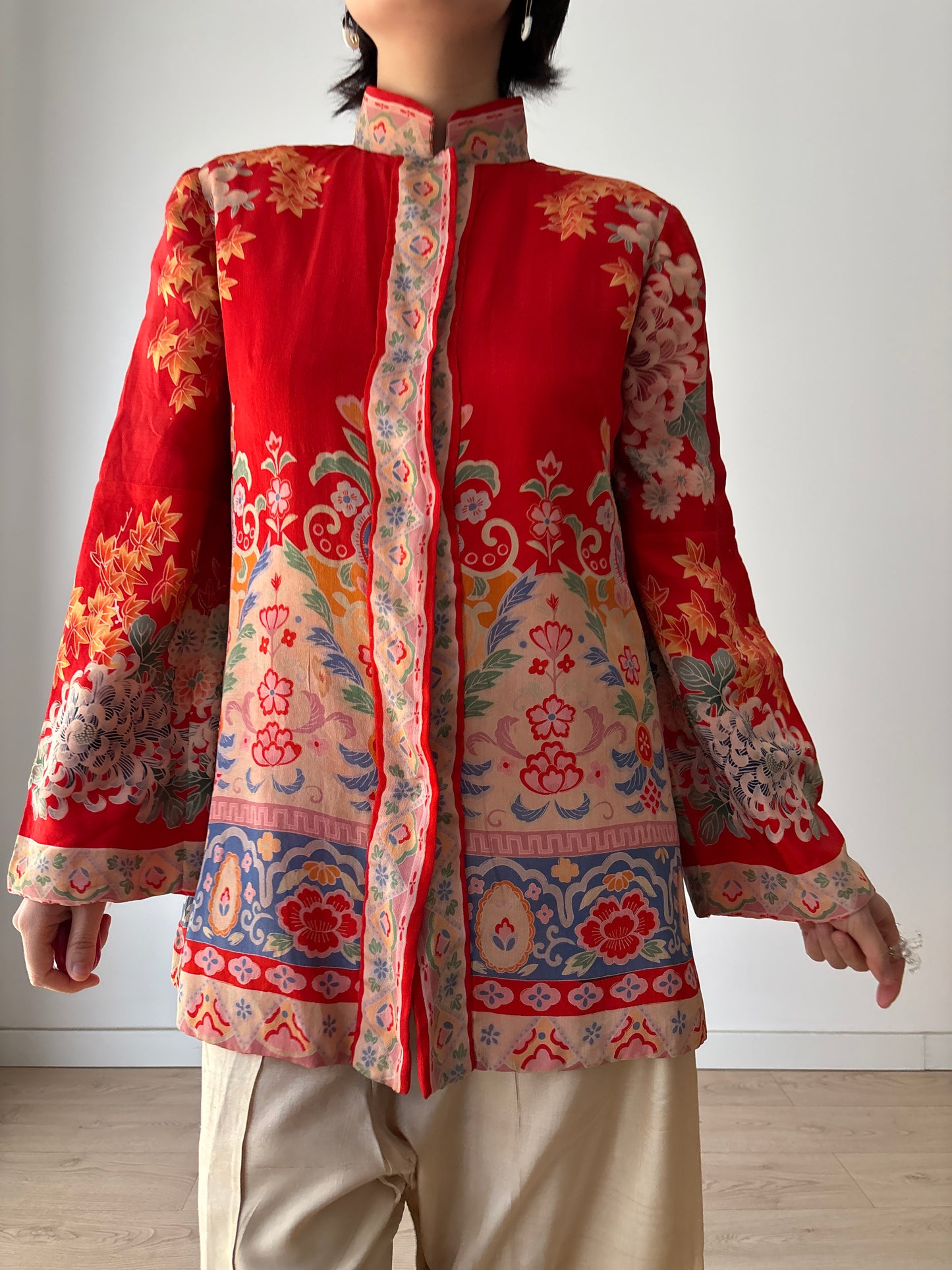 1920s red silk Japanese handmade Kimono Jacket, 1920s Jazz Age Art Dec Silk Kimono Robe/Jacket