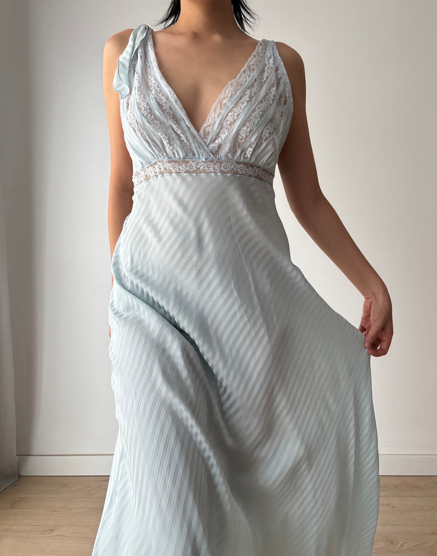 Vintage bias Cut Negligee Pure Silk lace Nightgown