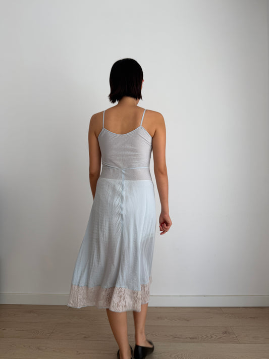 Lovely 1950s silk satin blue slip
