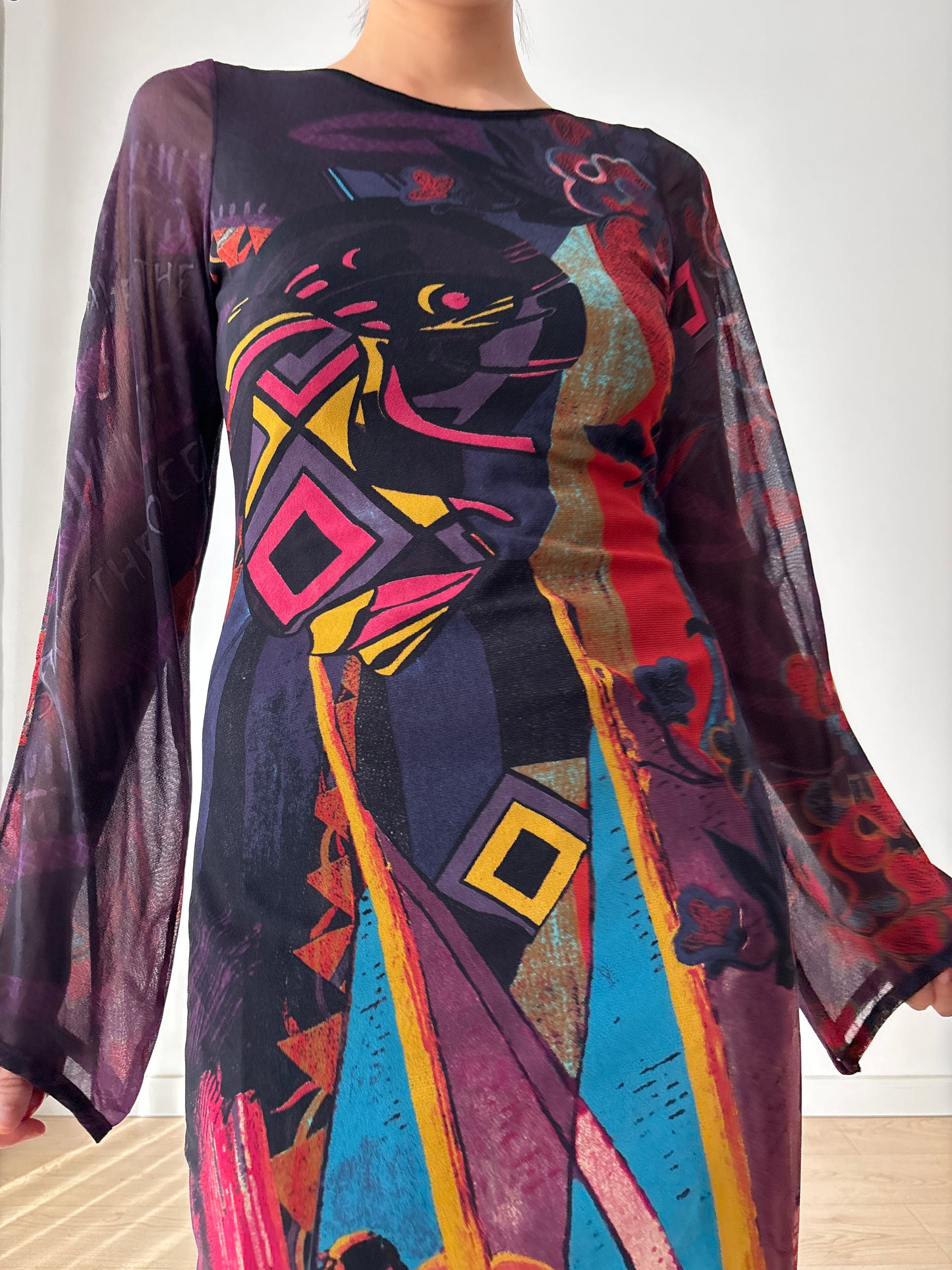 1990s Vintage Y2K Save The Queen Long Sleeves Maxi Dress in Size M