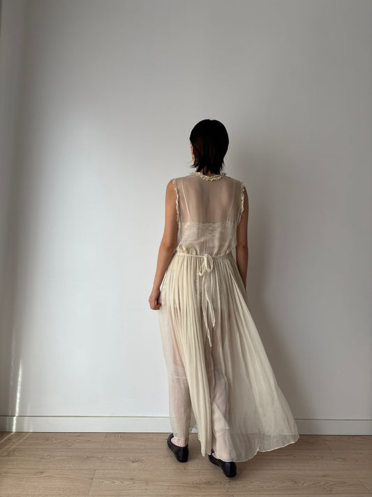 1930s - 1940s Silk Chiffon Maxi Dress: Vintage Wedding Bridal Gown