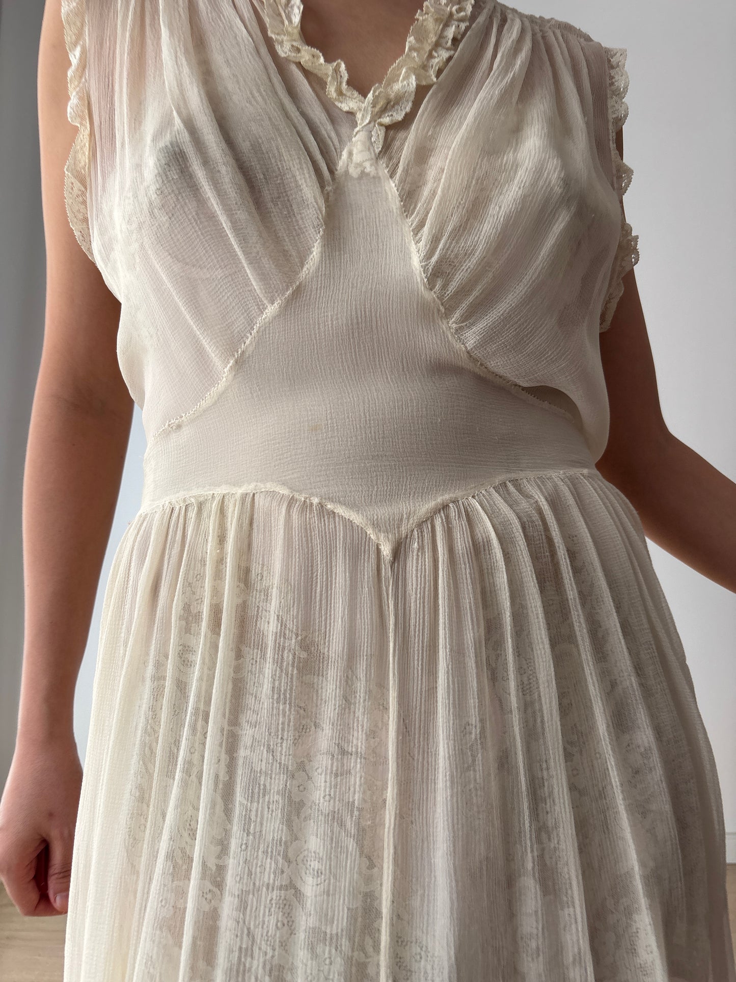 1930s - 1940s Silk Chiffon Maxi Dress: Vintage Wedding Bridal Gown