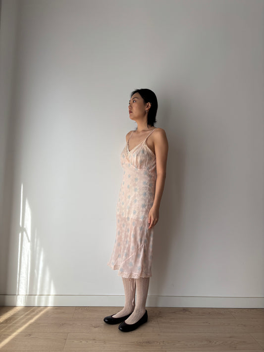 1940s Antique Blue & Pink Silk Slip Dress
