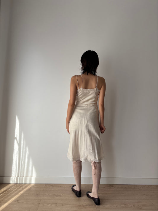 1930s Vintage White Silk Lace Slip Dress