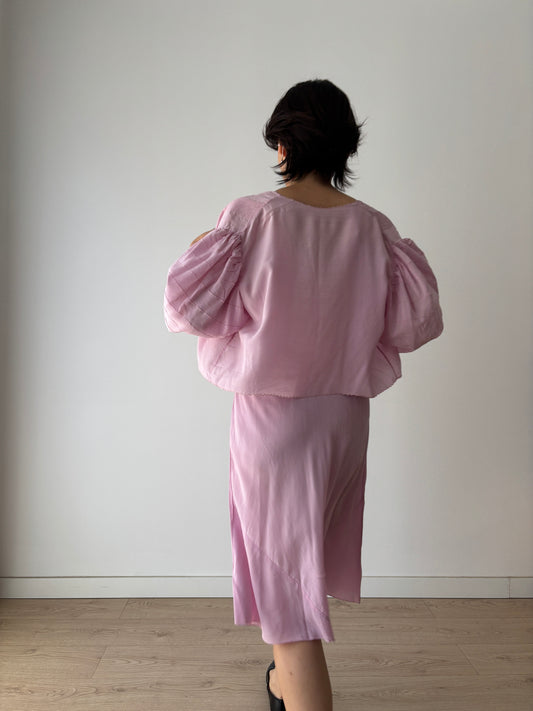 1930s Purple Pure Silk Chiffon Nightgown 2 Piece Set / Jacket and Slip Dress Lingerie Set, Slip dress