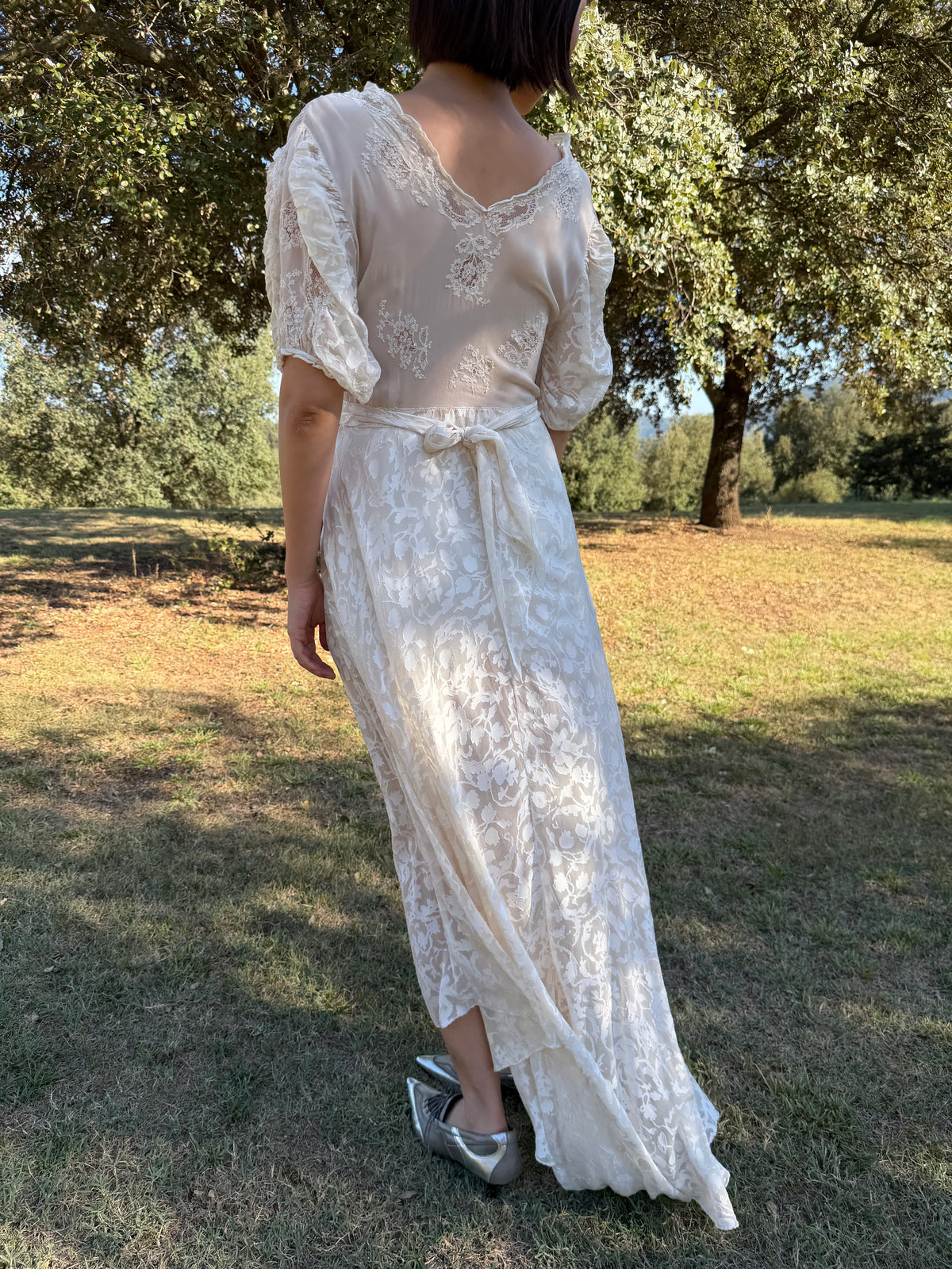 Rare 1930s 1940s bridal silk sheer lace dress