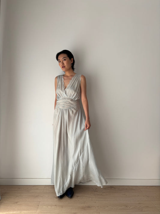 Antique vintage 1930s 1940s liquid pure silk crepe maxi dress
