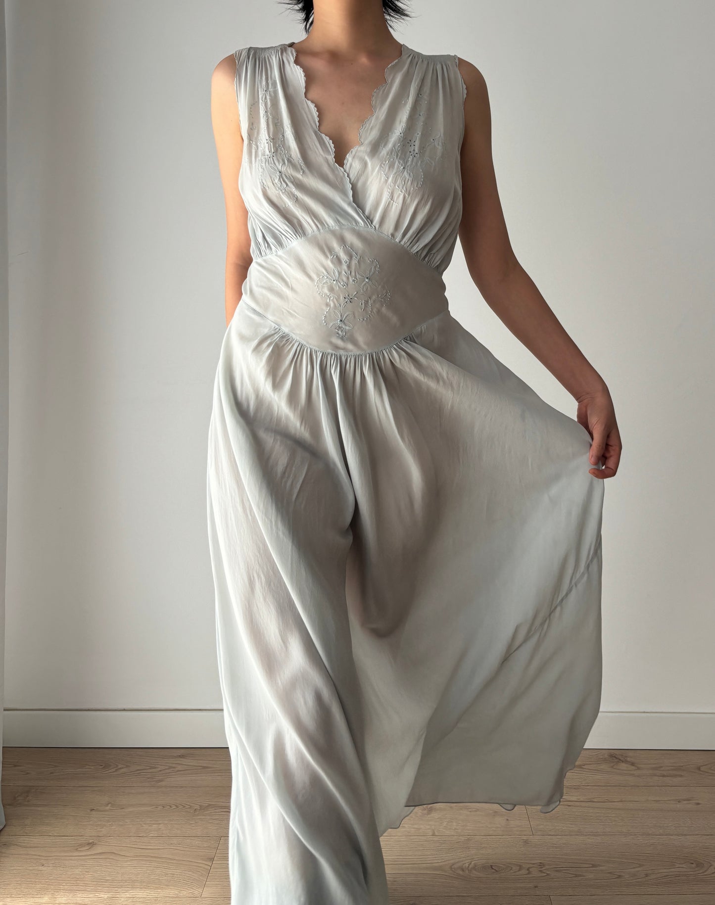 Antique vintage 1930s 1940s liquid pure silk crepe maxi dress