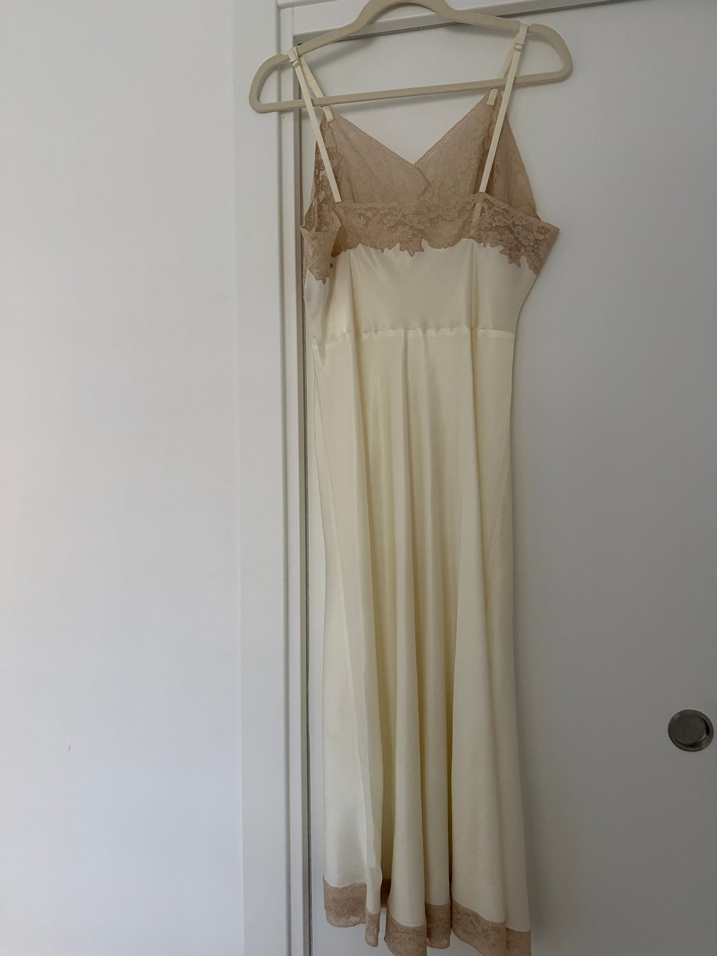 1940s Vintage Silk Satin Slip Dress, Antique Lace Bridal Lingerie