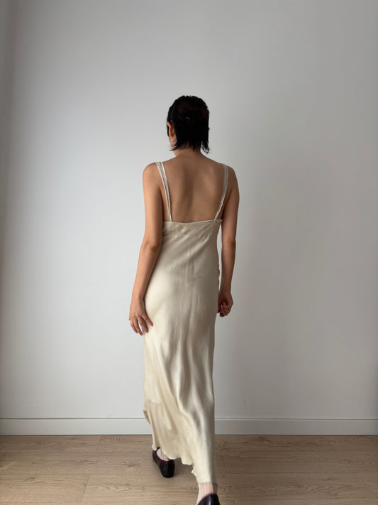 Vintage 90s Y2K liquid pure silk beige white bridal slip long maxi camisole dress