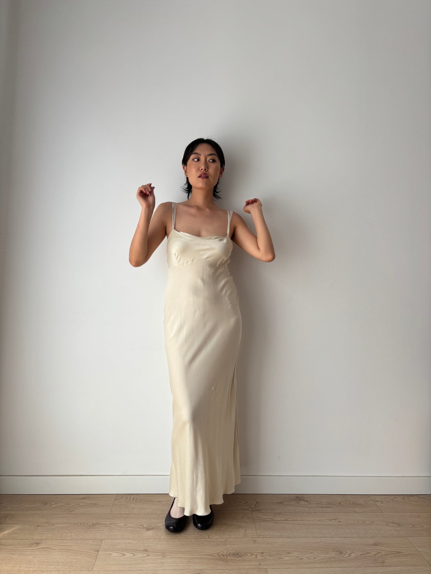 Vintage 90s Y2K liquid pure silk beige white bridal slip long maxi camisole dress