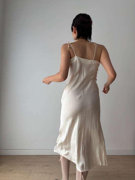 Vintage 90s Y2K liquid pure silk white bridal slip long maxi camisole dress