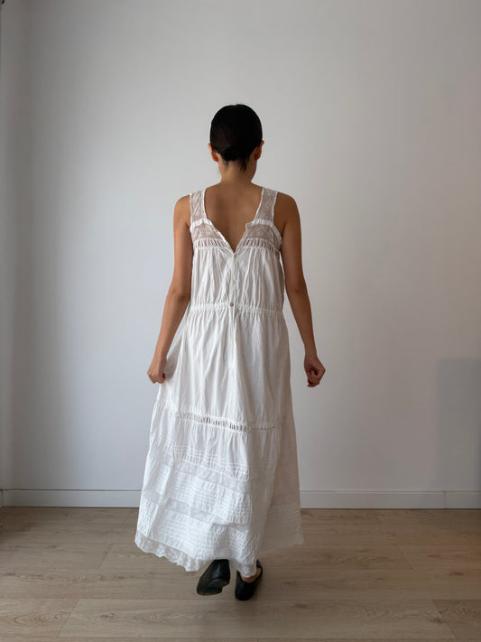 Antique 1910s White Cotton Edwardian Petticoat Renaissance Nightdress