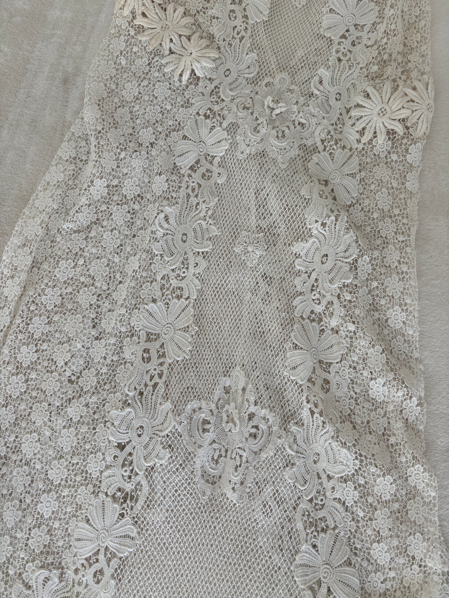 Antique 1900s–1910s Edwardian White Cotton Crochet Lawn Dress