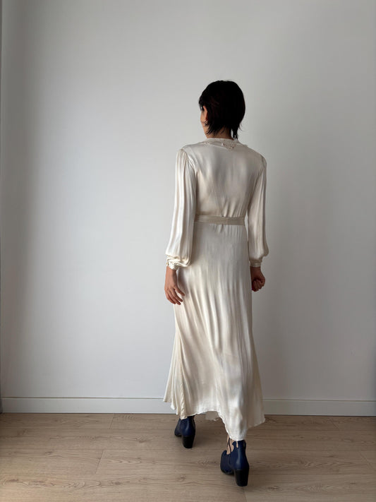 1930s Antique Lace Bridal 100% Silk Liquid Satin Long Maxi dress