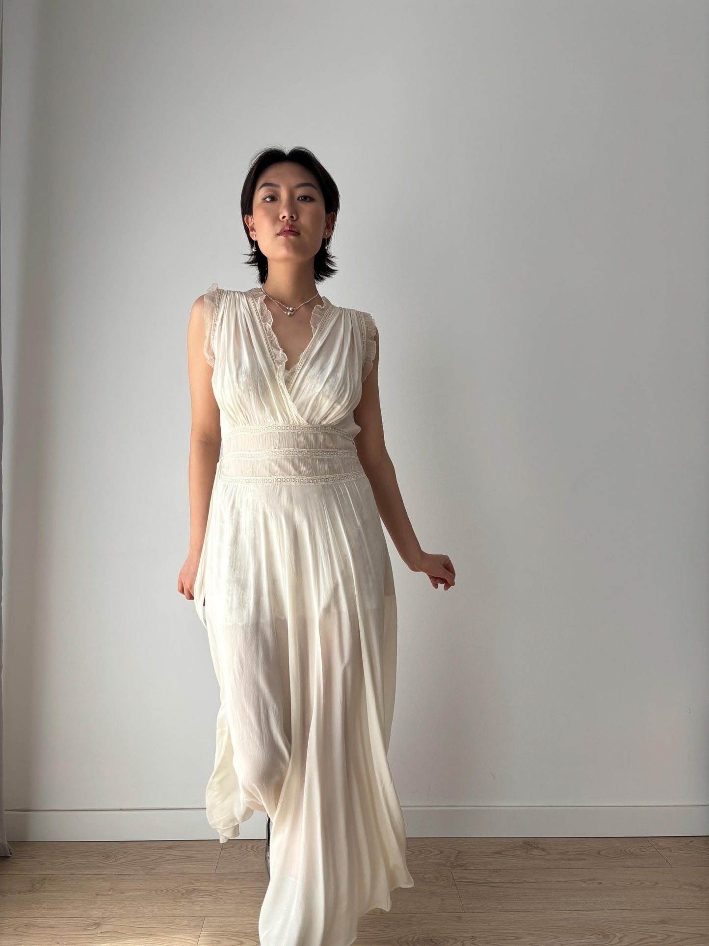 1930s 40s Pure Silk Crepe Nightgown Ensemble 2 Piece Set / Robe and Slip Dress Lingerie Set