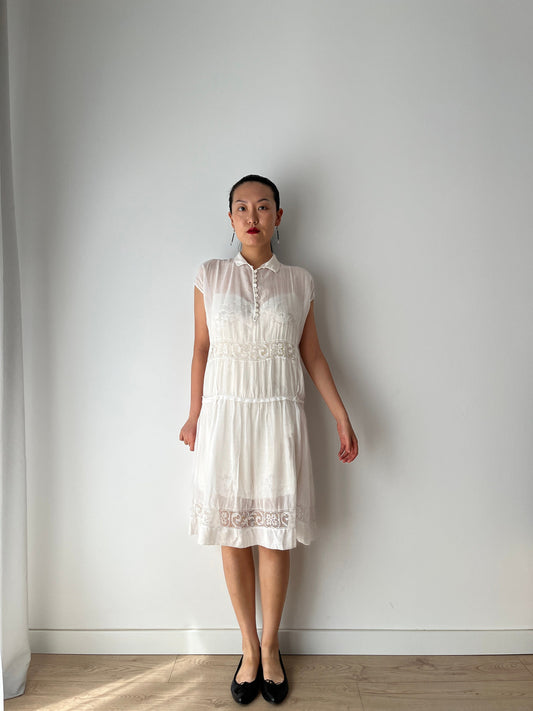 Antique 1800s Lace Renaissance Victorian Nightgown, Vintage French Parisian Lace Dress