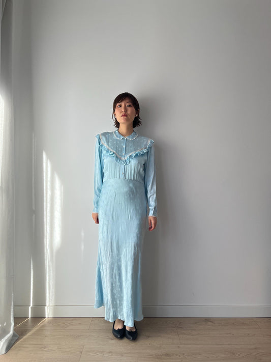 Antique 1930s floral print bias cut liquid silk satin bridal nightdress