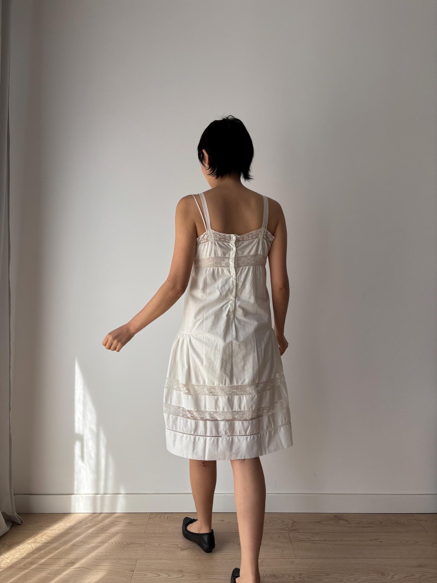 1910s 1900s Antique White Cotton Edwardian Victorian Lace Slip dress, Vintage lace mini dress