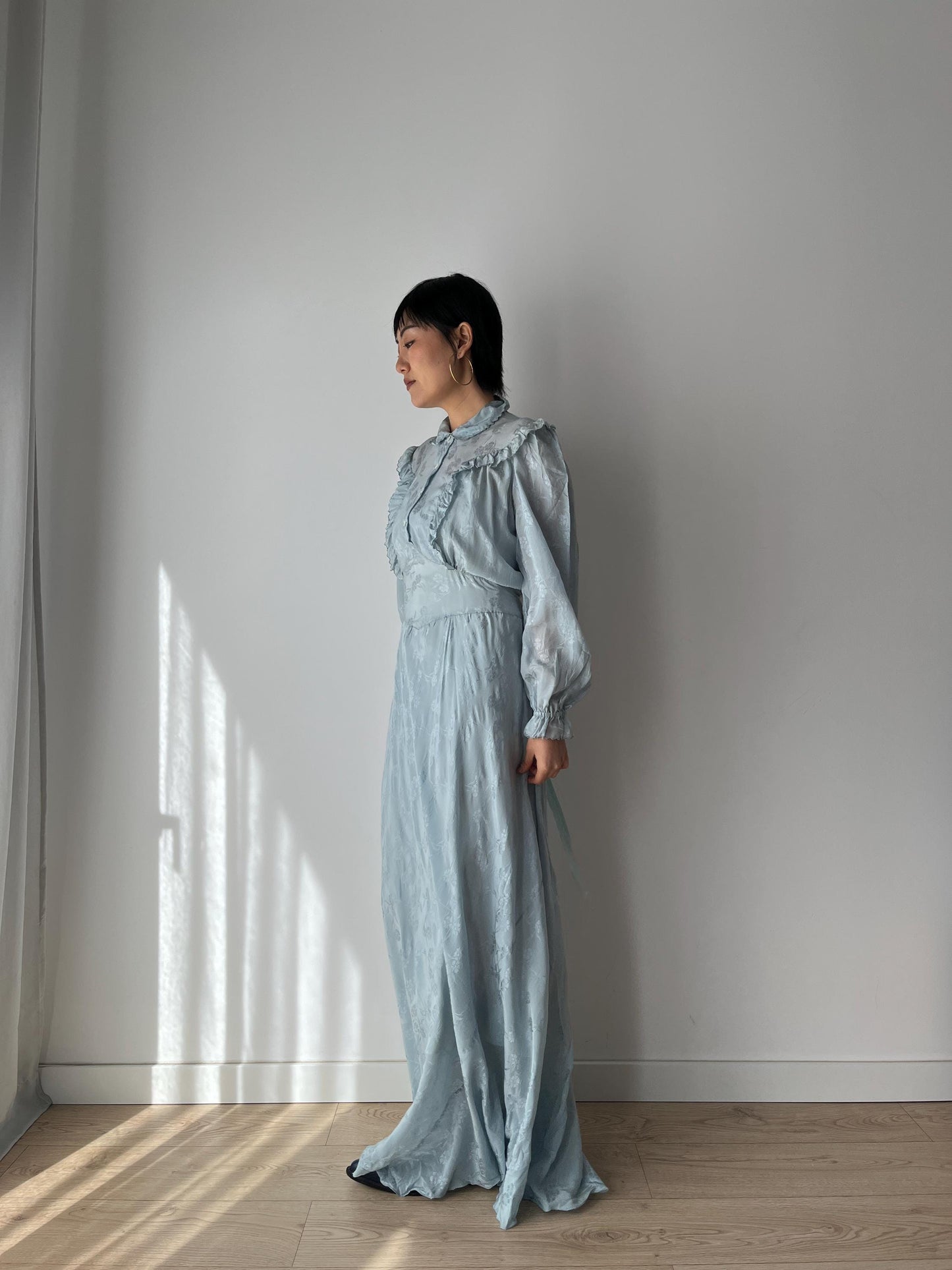 1930s Antique Bias Cut Negligee Pure Silk Liquid Satin Lace Nightgown Maxi Dress