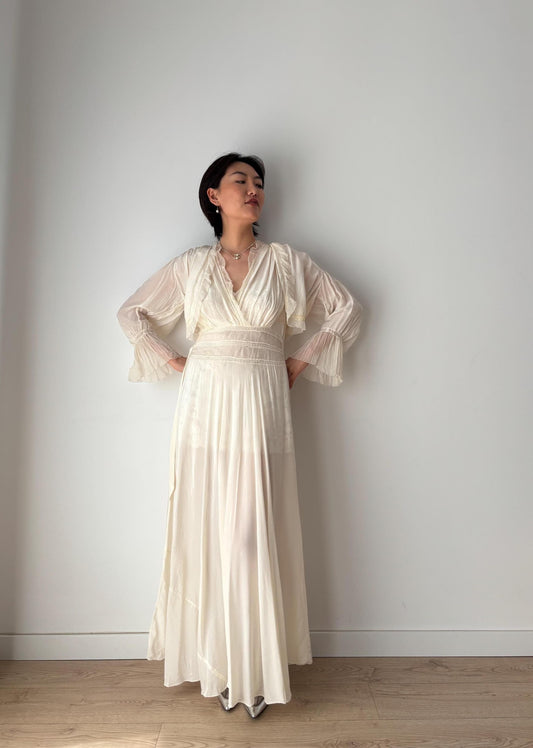 1930s 40s Pure Silk Crepe Nightgown Ensemble 2 Piece Set / Robe and Slip Dress Lingerie Set