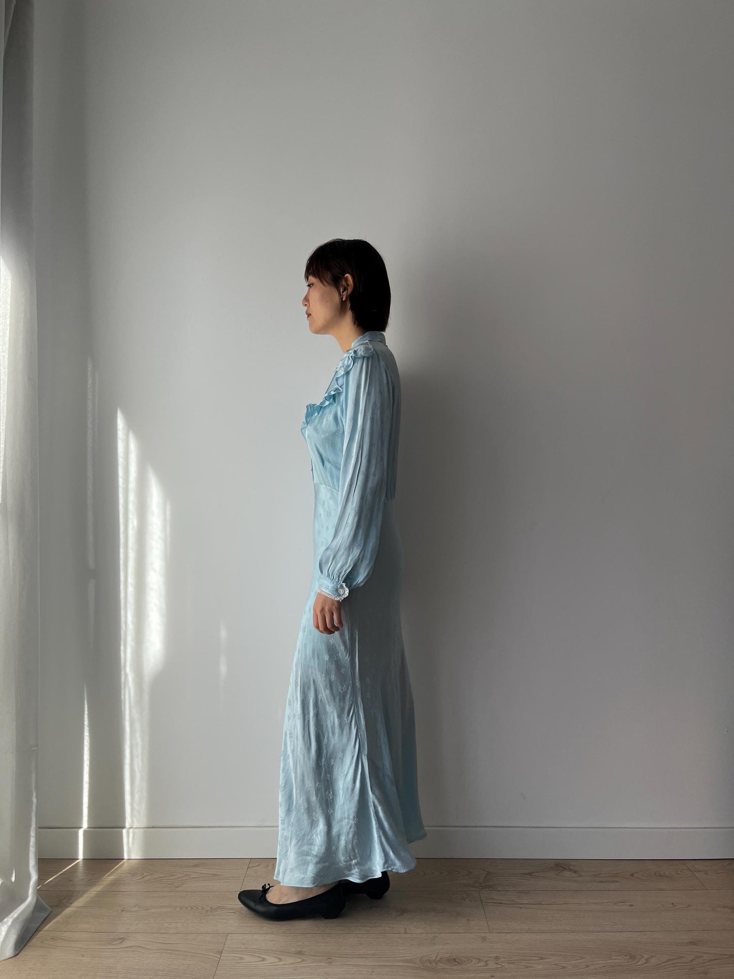 Antique 1930s floral print bias cut liquid silk satin bridal nightdress