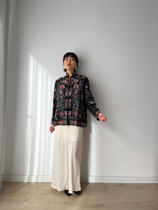 Vintage 1920s style 1950s Chinese Flower Hand Embroidered Kimono Cheongsam Jacket