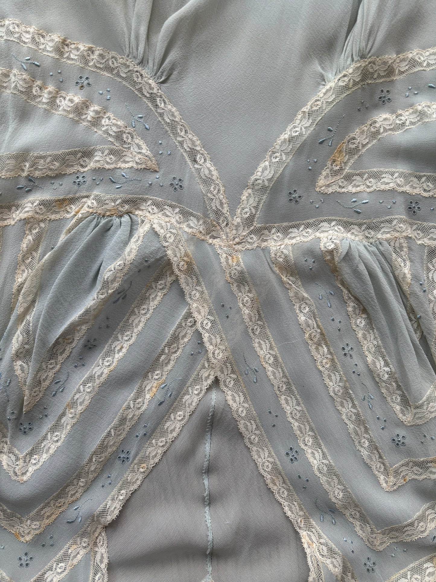 1930s Bias Cut Silk Crepe Gown in Blue