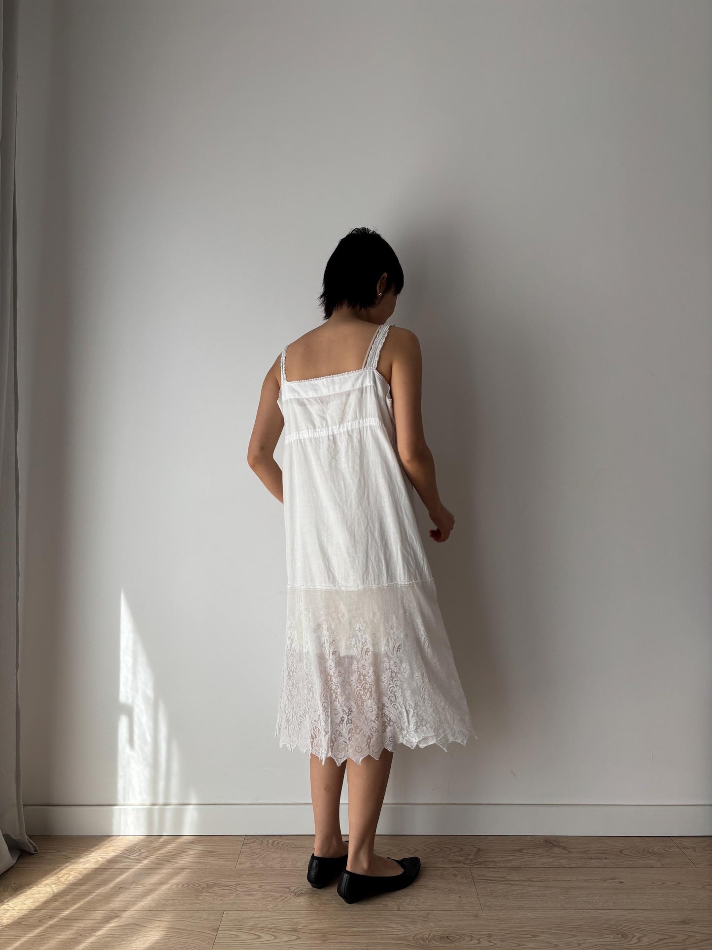 1910s 1900s Antique White Cotton Edwardian Victorian Lace Mini Slip Dress