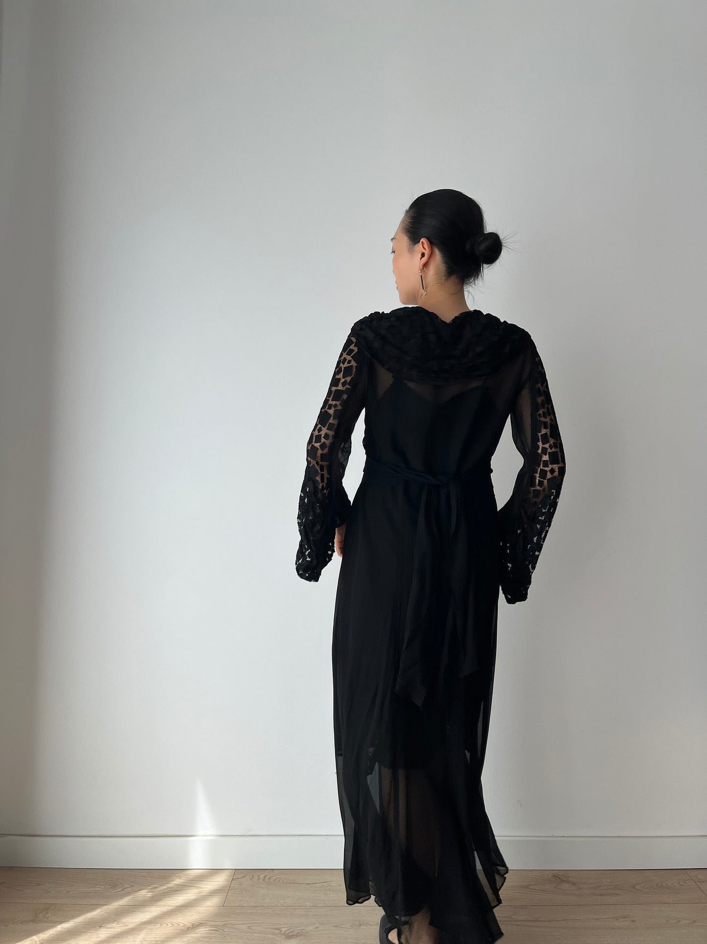 1920s Black Silk Antique Evening Night Transparent Dress Flapper Lace Embroidered dress