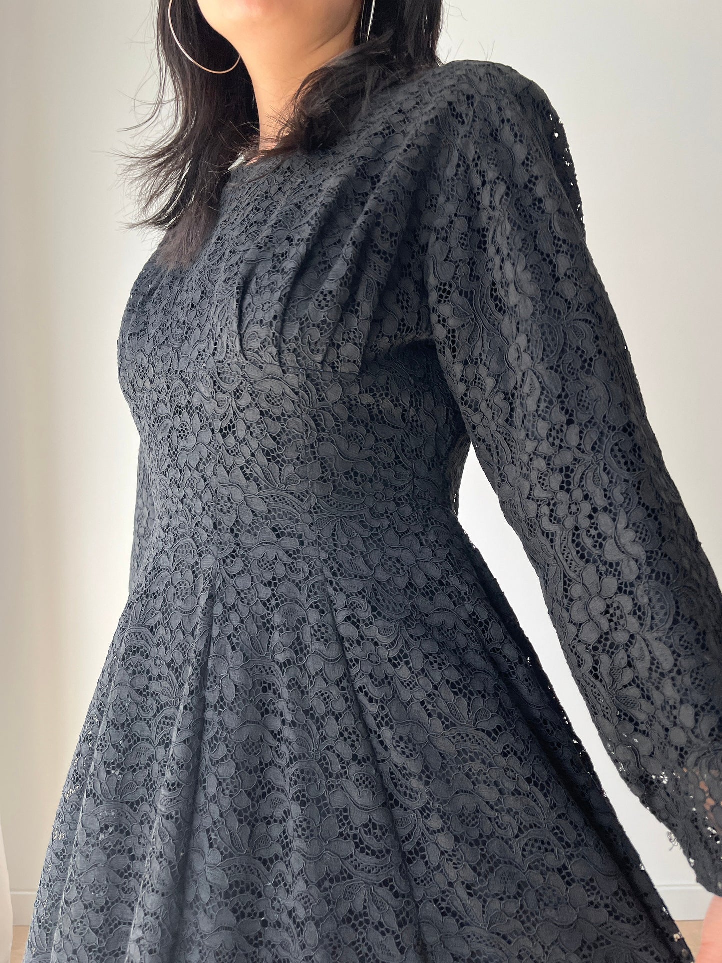 1950s Full Skirt Black Lace Dress/Cocktail Dress, Vintage Lace Dress