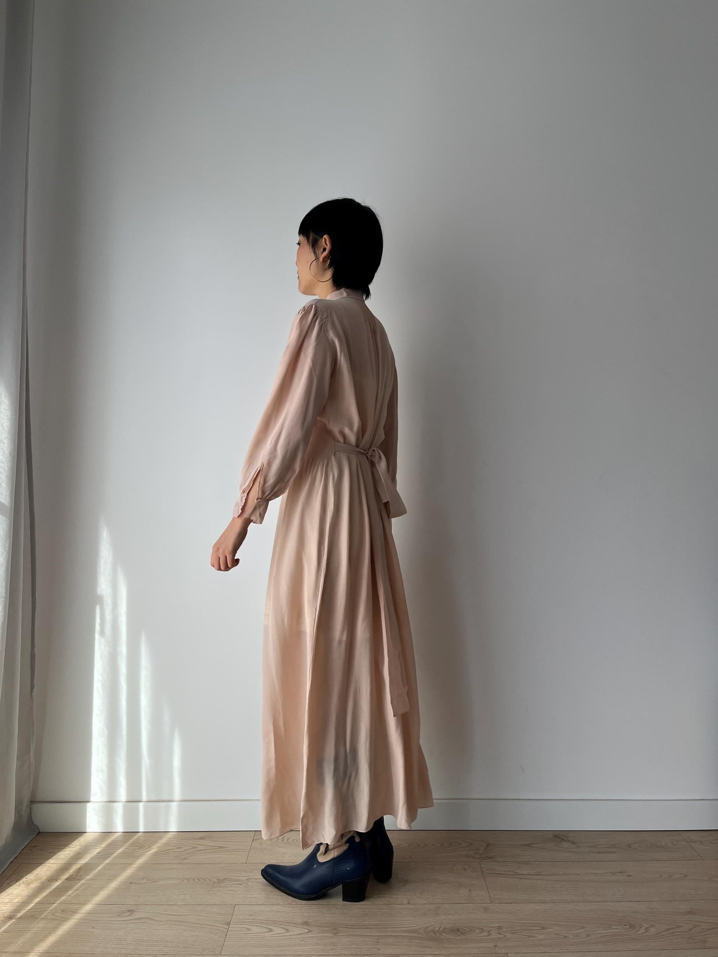 Antique 1930s 1940s ribbon bias cut liquid silk crepe sheer bridal nightdress