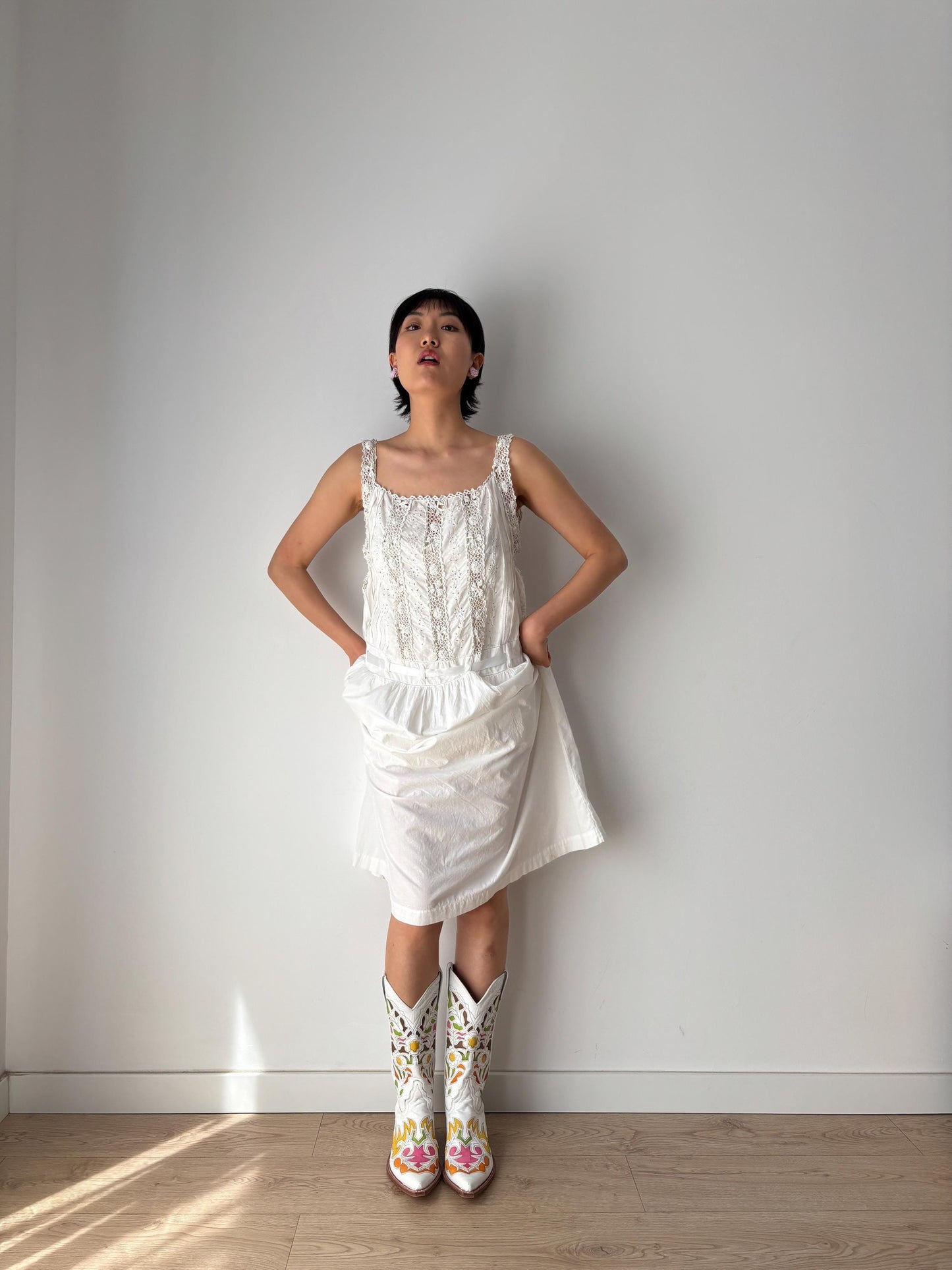 1910s 1900s style Antique White Cotton Edwardian Victorian Lace Slip dress