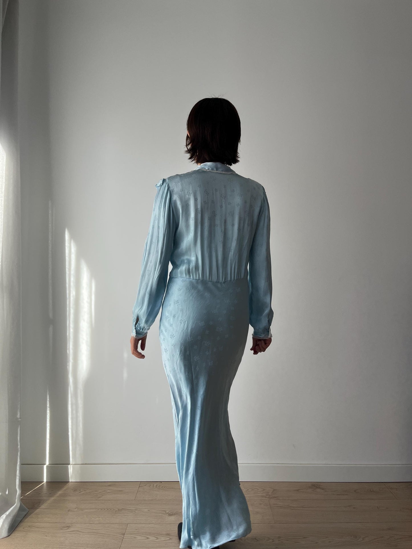 Antique 1930s floral print bias cut liquid silk satin bridal nightdress