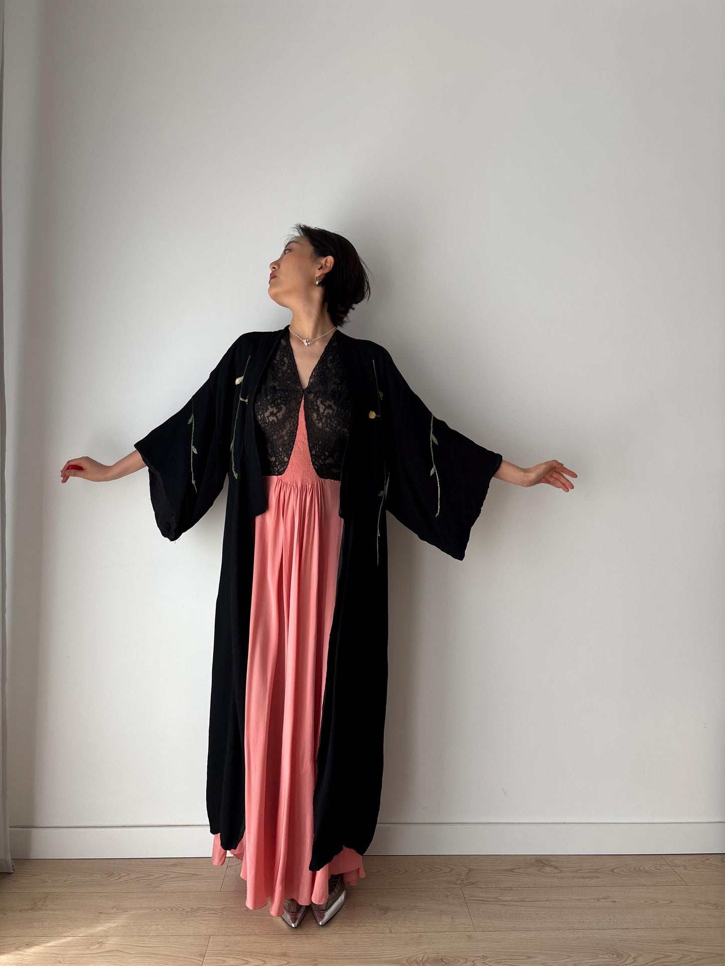 1930s 1920s silk Chinese handmade Kimono Jacket, 1920s Jazz Age Art Dec Silk Kimono