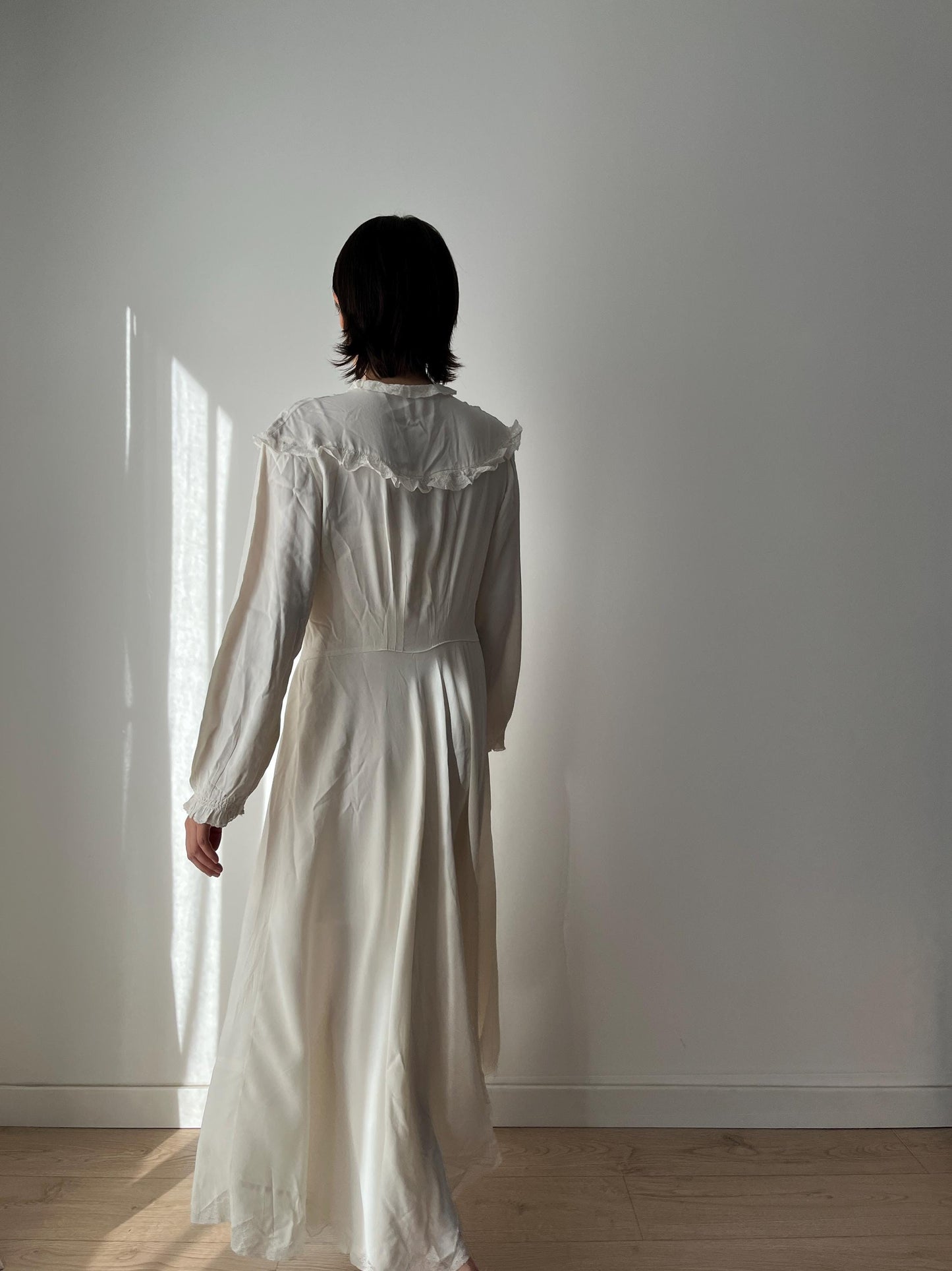 1940s Antique Lace White 100% Pure Silk Liquid Satin Long Maxi dress