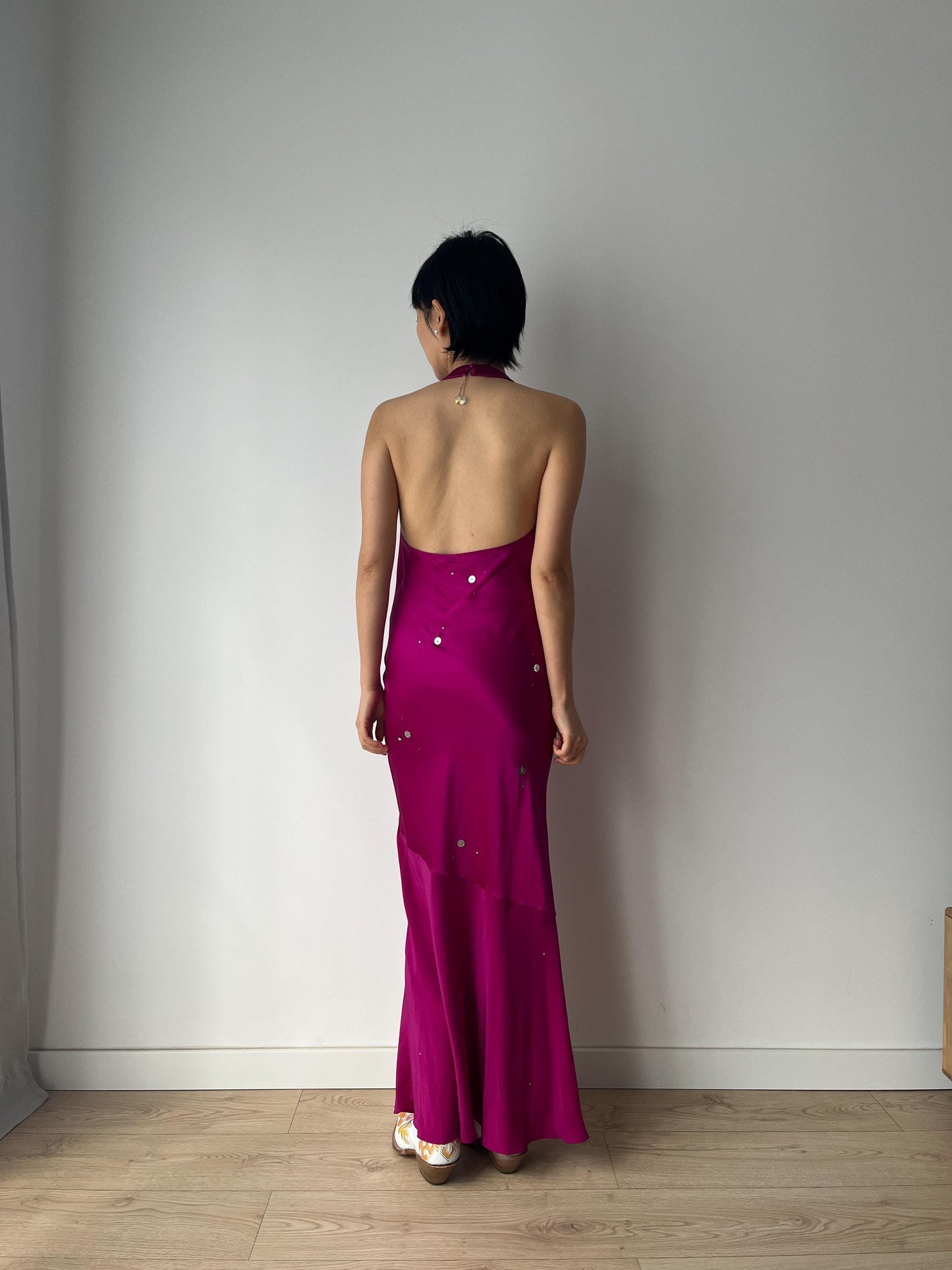 Vintage 90s 2000s Y2K liquid silk satin hot pink silk slip long maxi camisole underdress