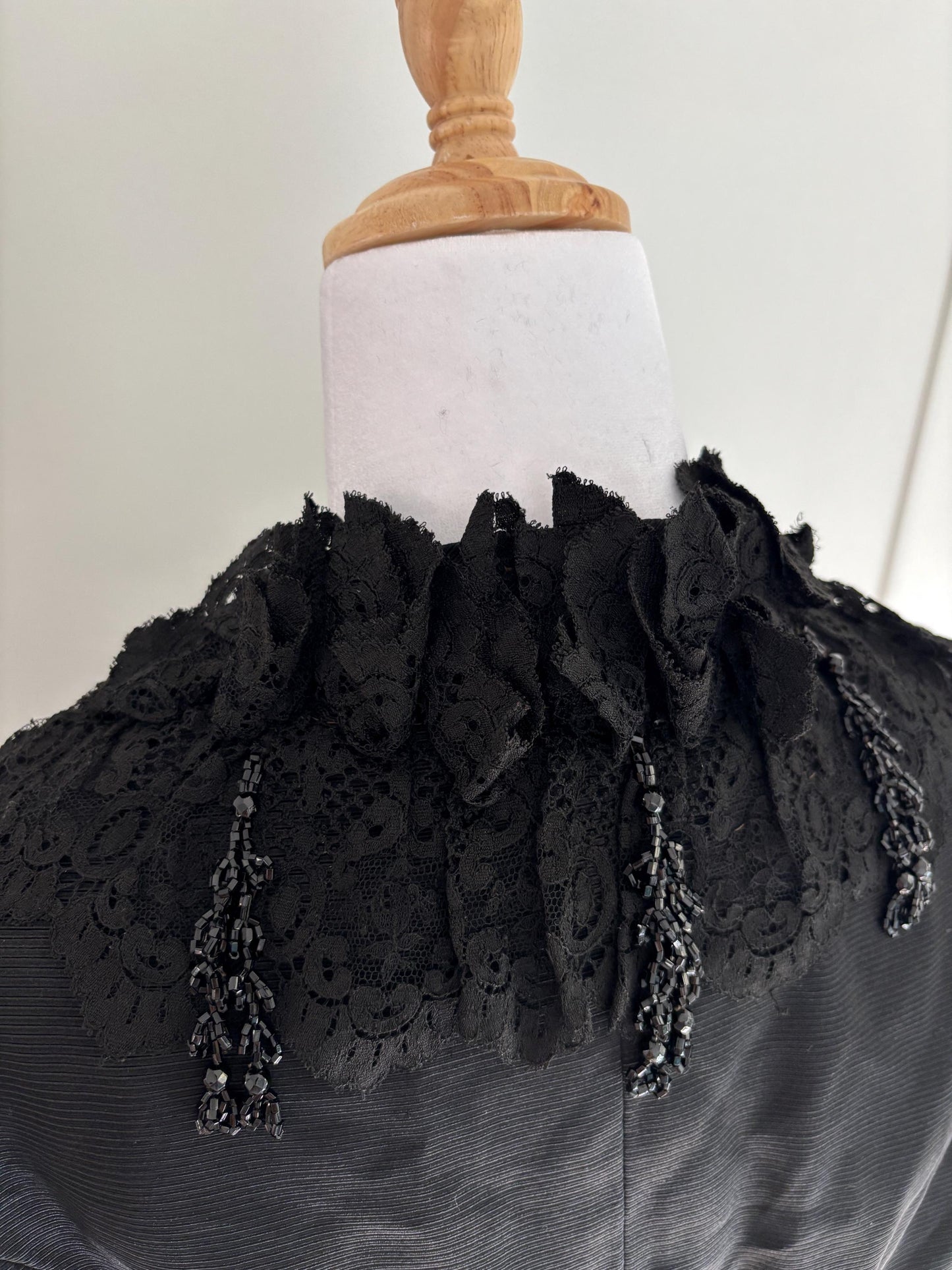Antique 1900French beaded Silk cape with embroidery, Victorian black cape rich lace